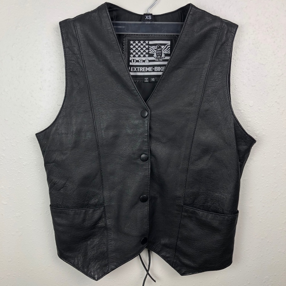 Real Leather motorcycle snap button XS moto Vest